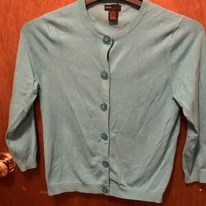 Grace Elements Blue Cardigan with Floral Buttons